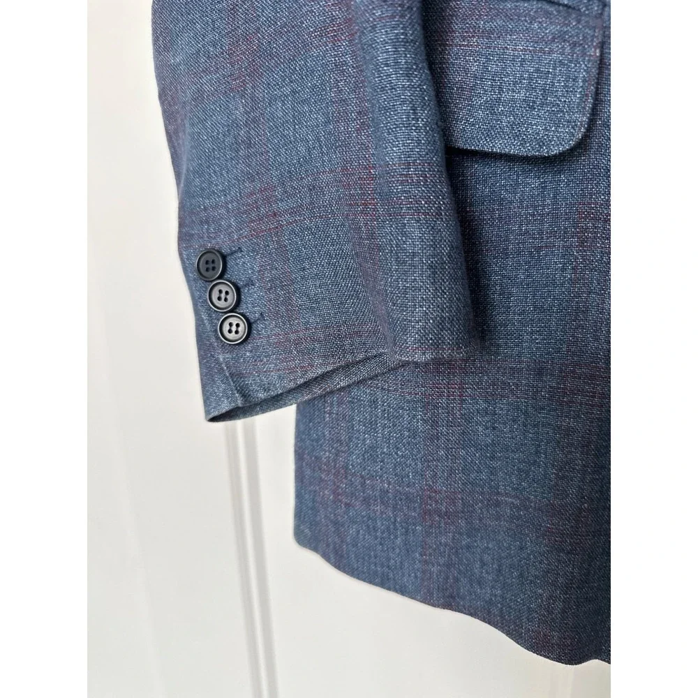 Boboli Line Firenze Linen Sport Jacket‎ EU 50 US 40 Italy Windowpane Plaid Blue